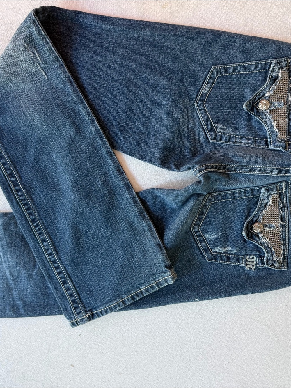 Miss Me Dark Blue Bootcut Jeans with Embellished Back Pockets